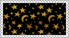 a black stamp with golden moons and stars